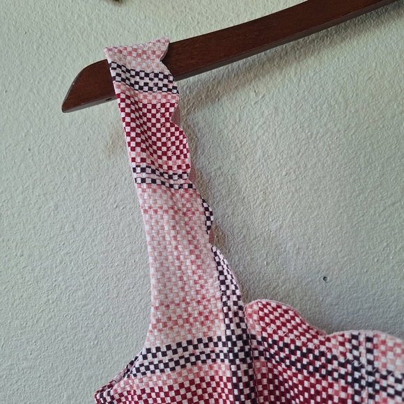 NWOT Marysia Antibes Bikini Bra Scalloped Light Pink/Checked Womens Size XL - Picture 5 of 7